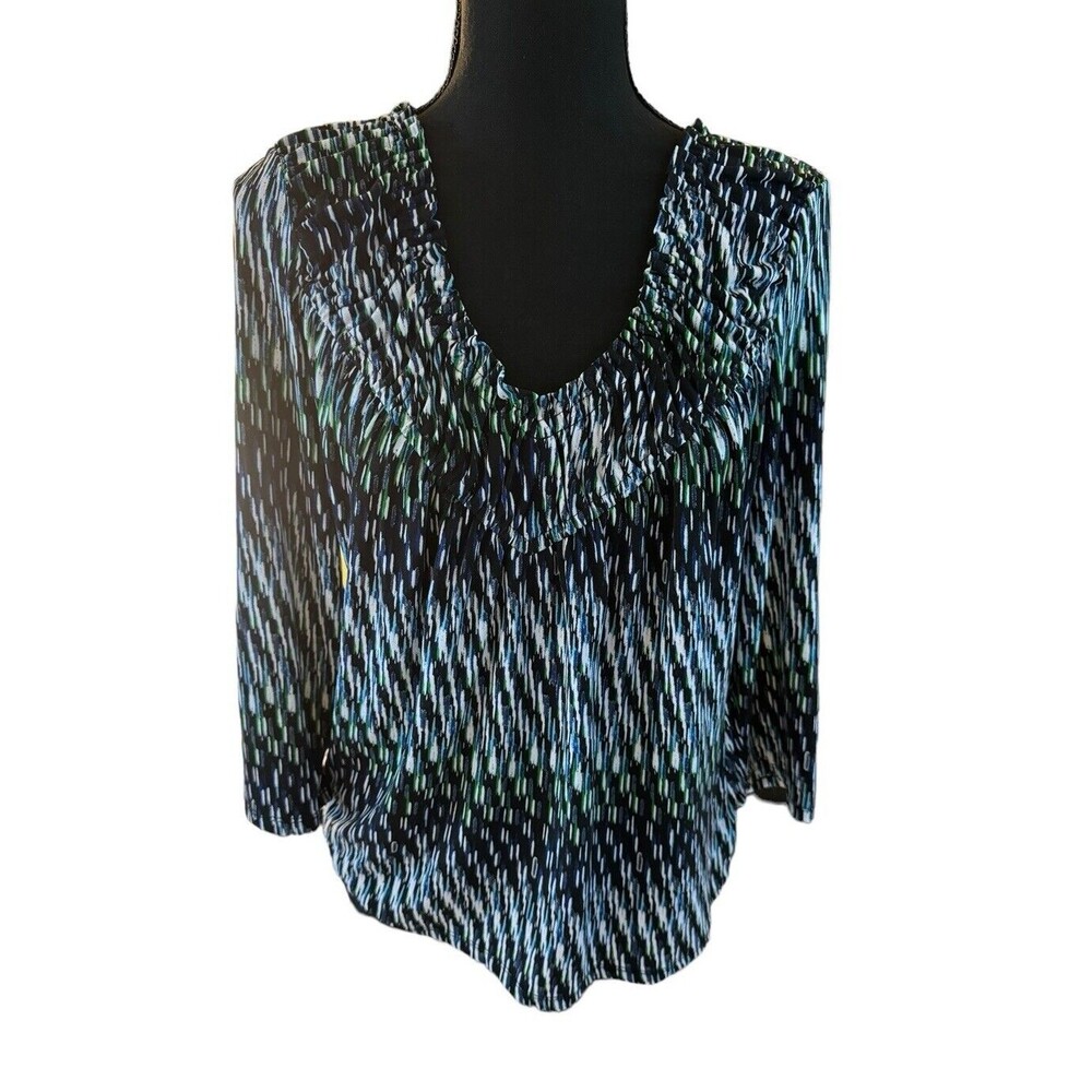 Worthington Multi-Colored Round Neck 3/4 Sleeve Pullover Blouse Top sz M